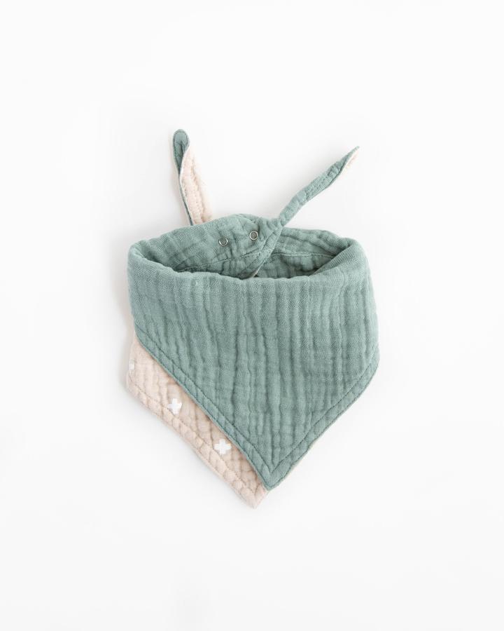Cotton Muslin Reversible Bandana Bib: Taupe Cross - Image 2