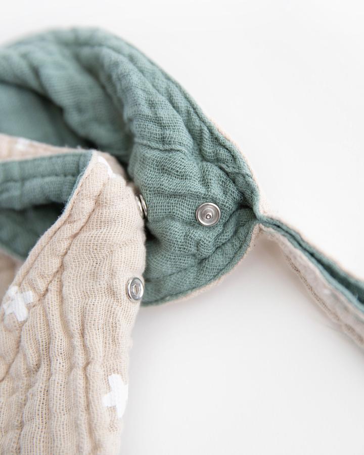 Cotton Muslin Reversible Bandana Bib: Taupe Cross - Image 3