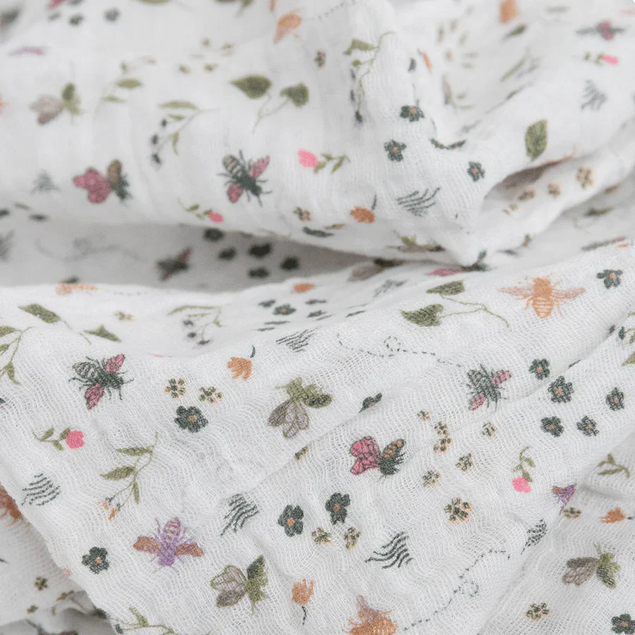 Cotton Muslin Swaddle 3 Pack: Garden Bees - Image 2