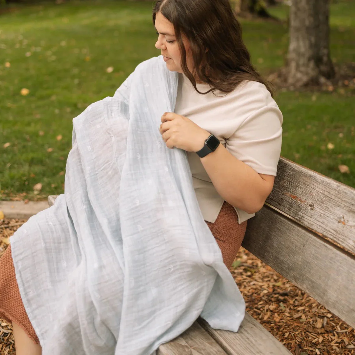 Cotton Muslin Swaddle: Blue Rainbow - Image 2