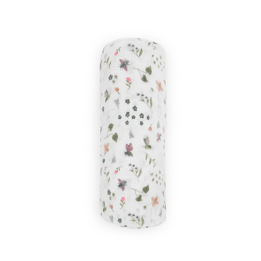 Cotton Muslin Swaddle: Garden Bees