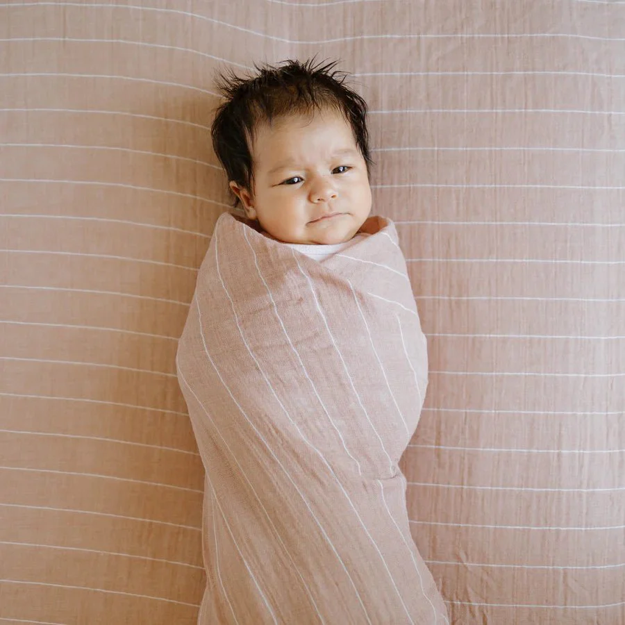 Cotton Muslin Swaddle: Mauve Stripe - Image 2