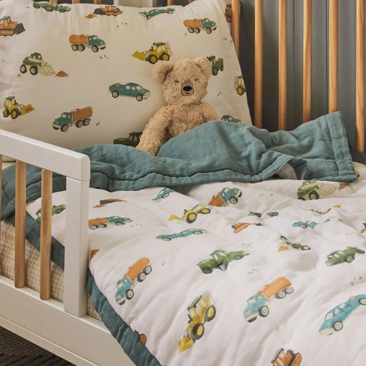 Cotton Muslin Toddler Bedding: Work Trucks - Image 8