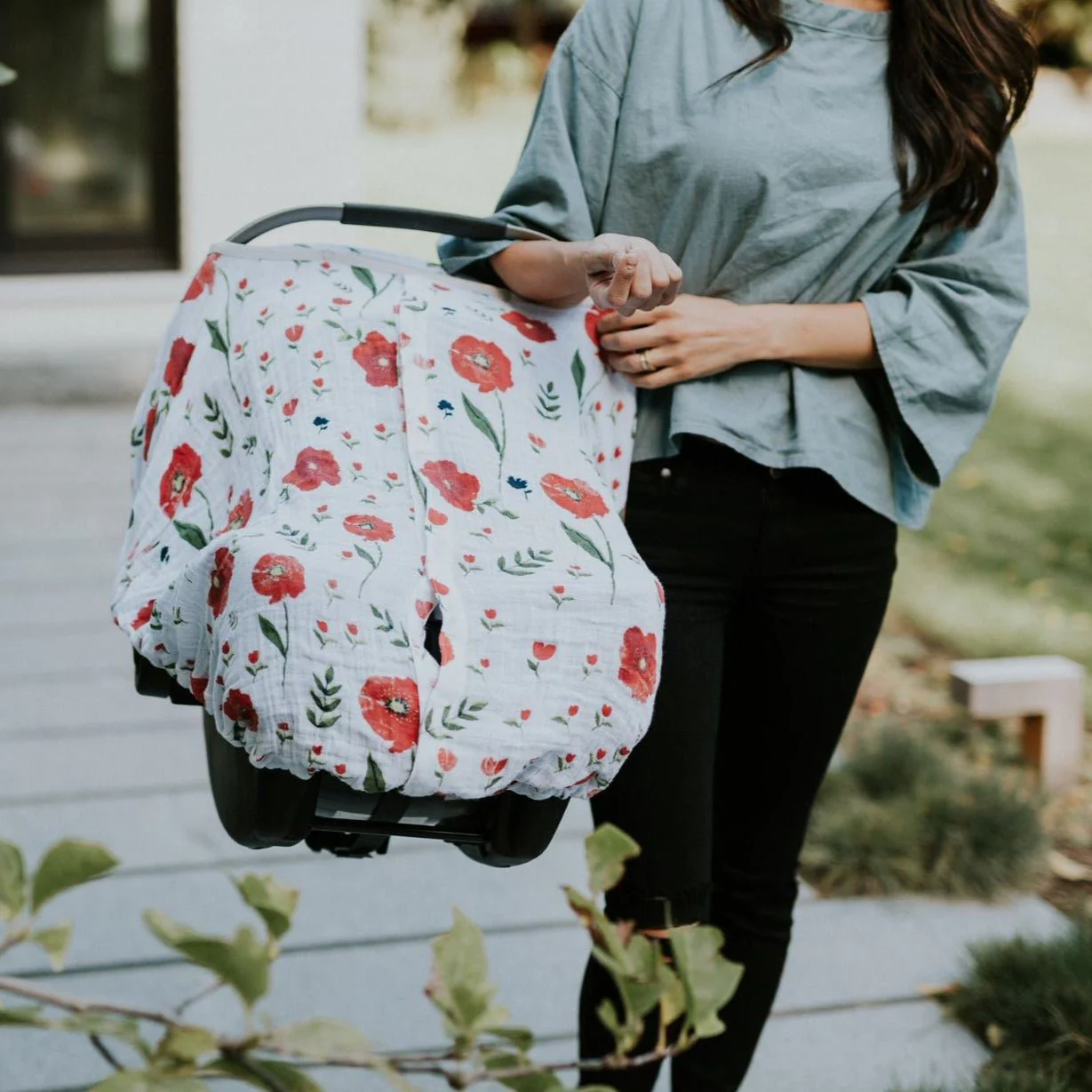 Cotton Muslin Car Seat Canopy: Summer Poppy - Image 5