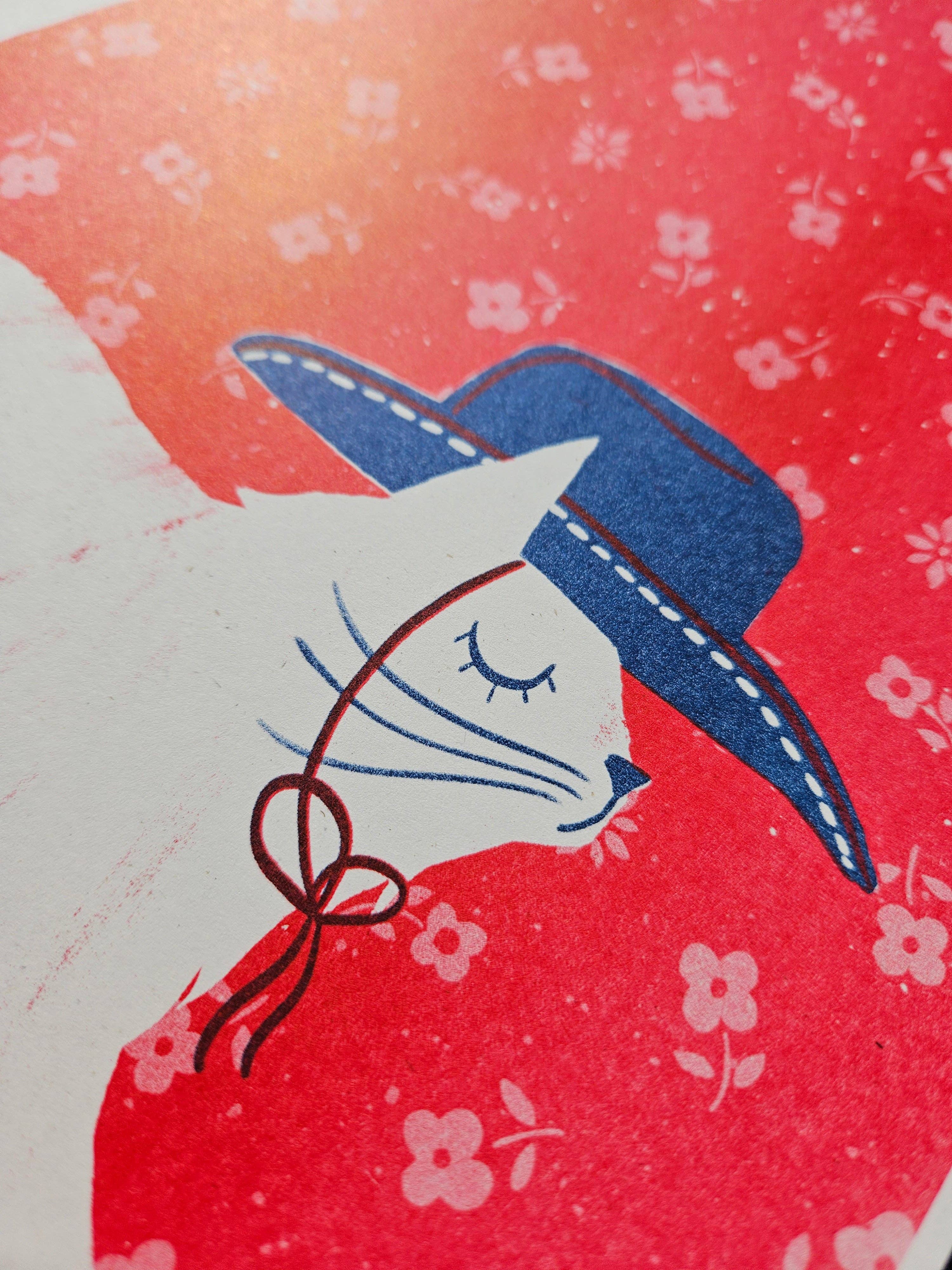 Cowboy Cat Risograph Art Print - Image 3