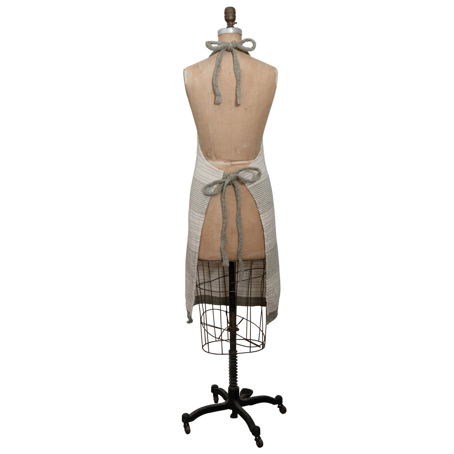 Cream & Olive Apron with Pocket - Image 2