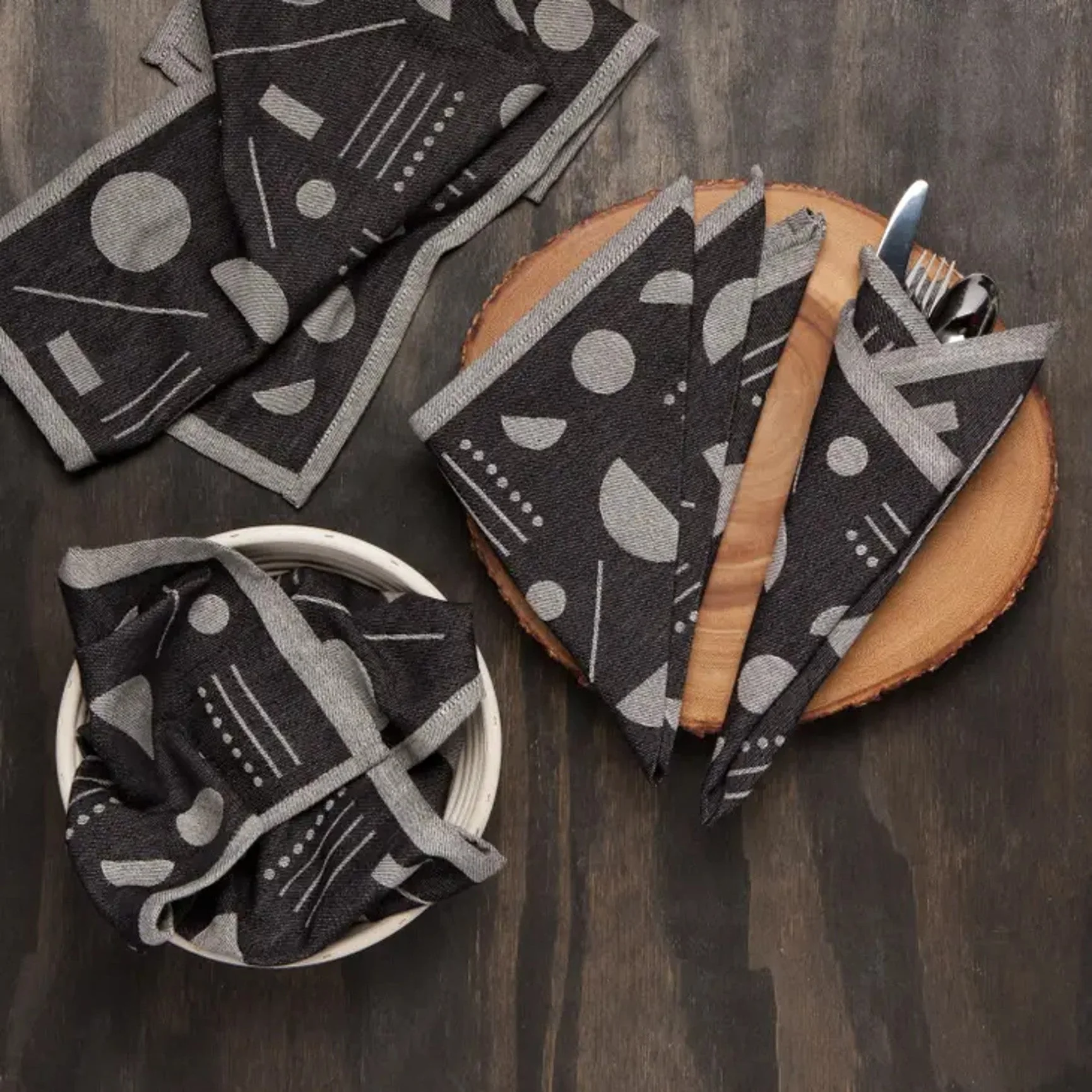 Domino Woven Cotton Napkins, Set/4 - Image 2