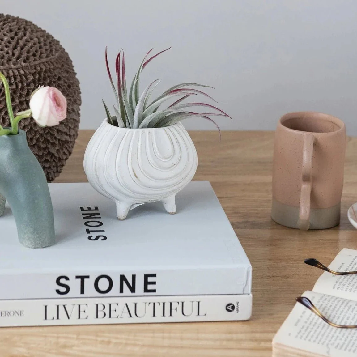 Small Footed Stoneware Planter - Image 2