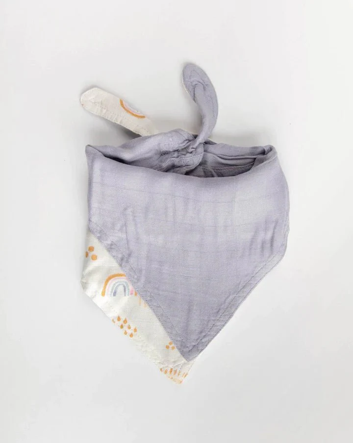 Deluxe Muslin Reversible Bandana Bib: Rainbows & Raindrops - Image 2