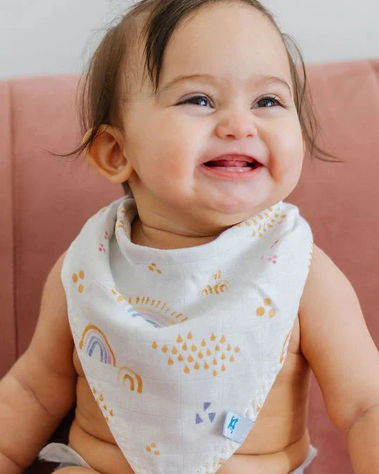 Deluxe Muslin Reversible Bandana Bib: Rainbows & Raindrops - Image 4