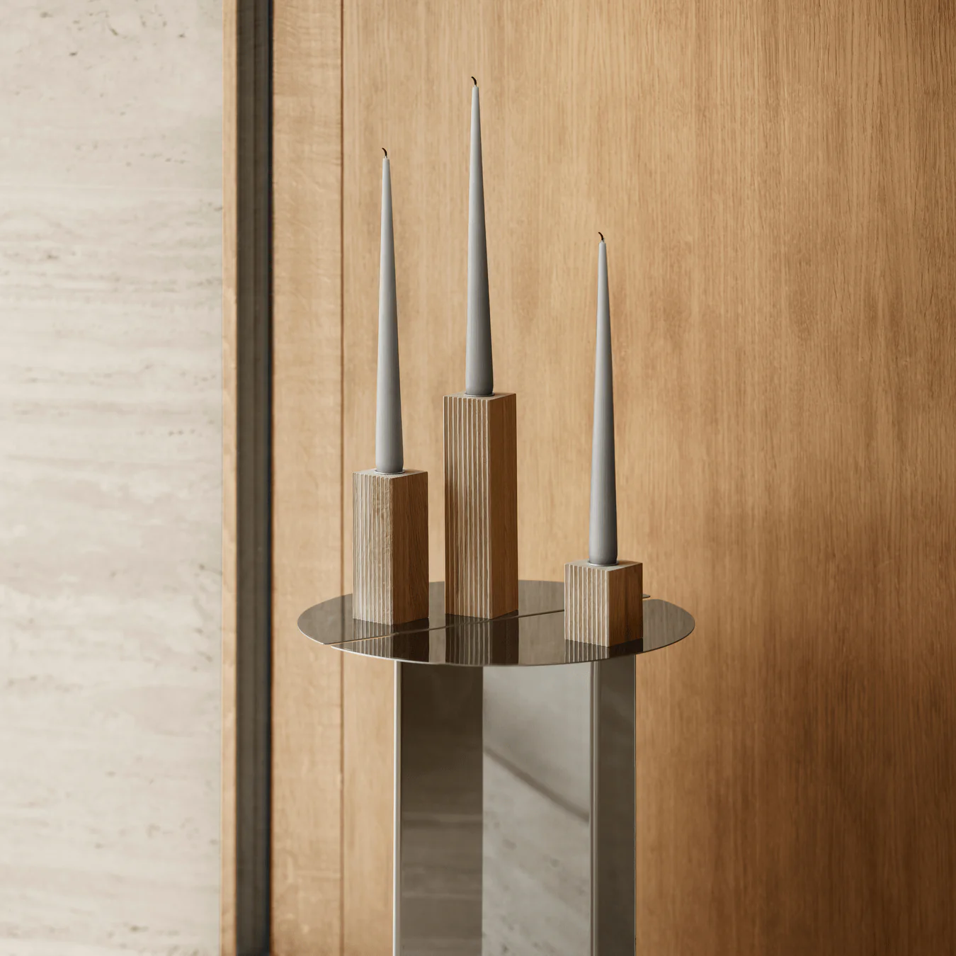 DREVA Oak Candle Holders, Set/3 - Image 2