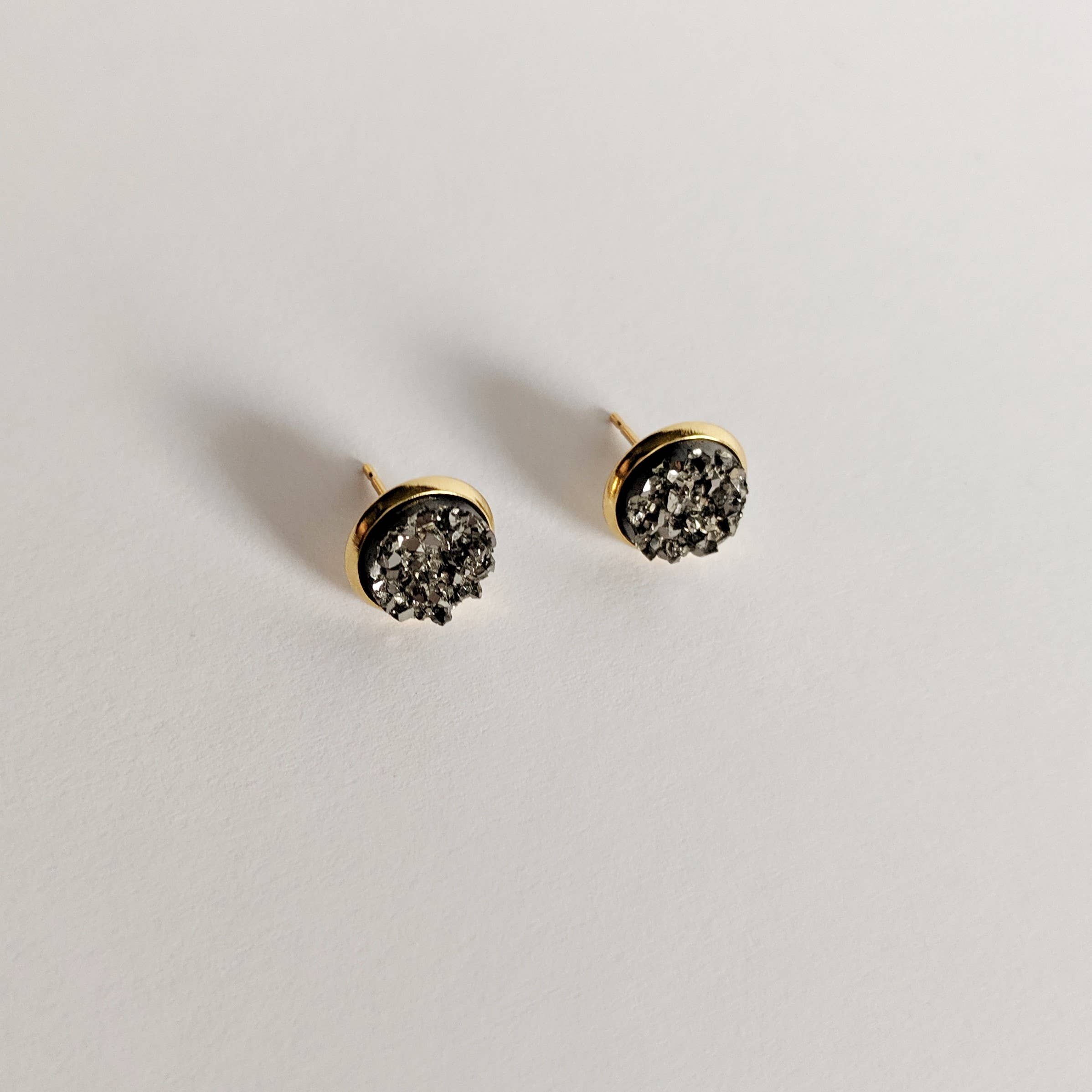 Gold Plated Druzy Stud Earrings - Image 2