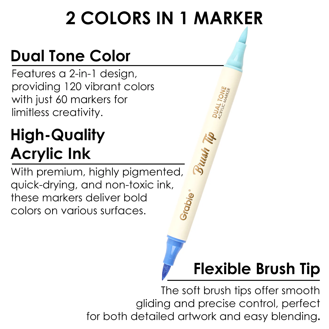 Dual Tone Brush Tip Acrylic Paint Markers - Set of 36 - Image 4