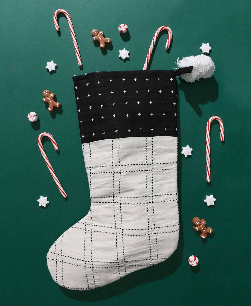 Embroidered Holiday Stocking - Bone/Black - Image 2