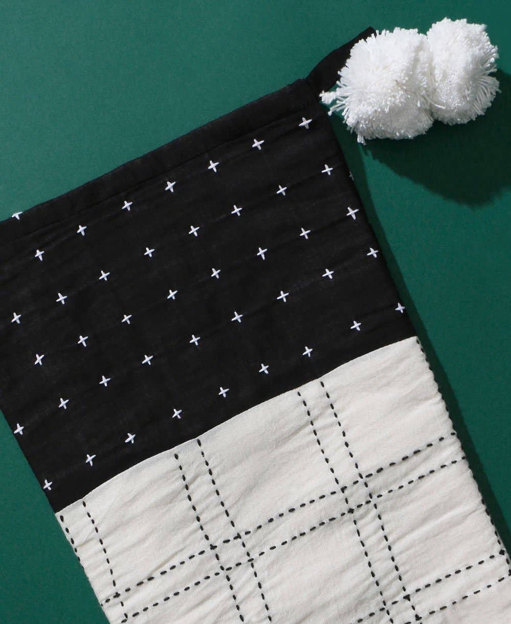 Embroidered Holiday Stocking - Bone/Black - Image 3