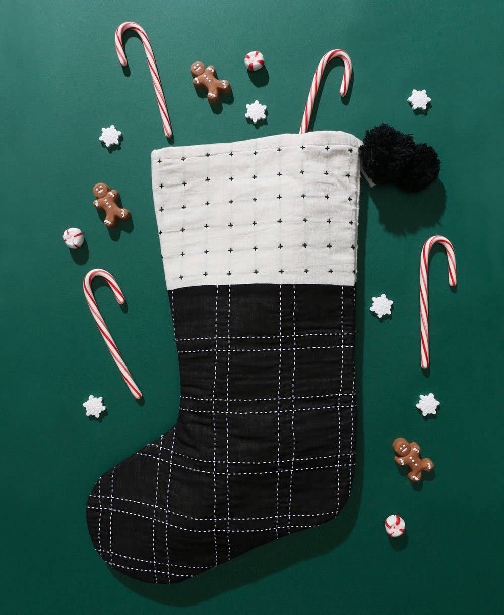 Embroidered Holiday Stocking - Black/Bone - Image 2