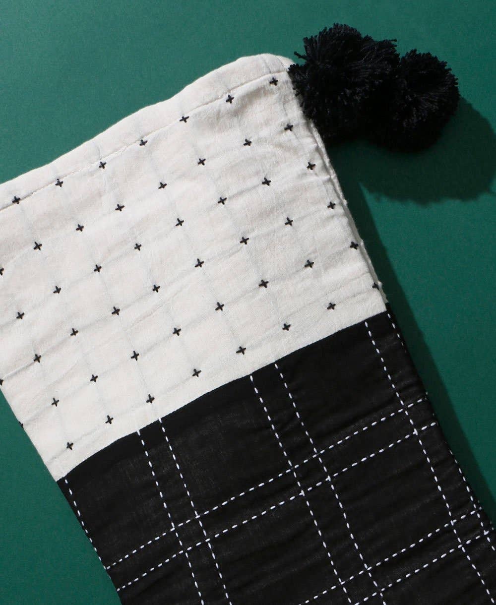 Embroidered Holiday Stocking - Black/Bone - Image 3
