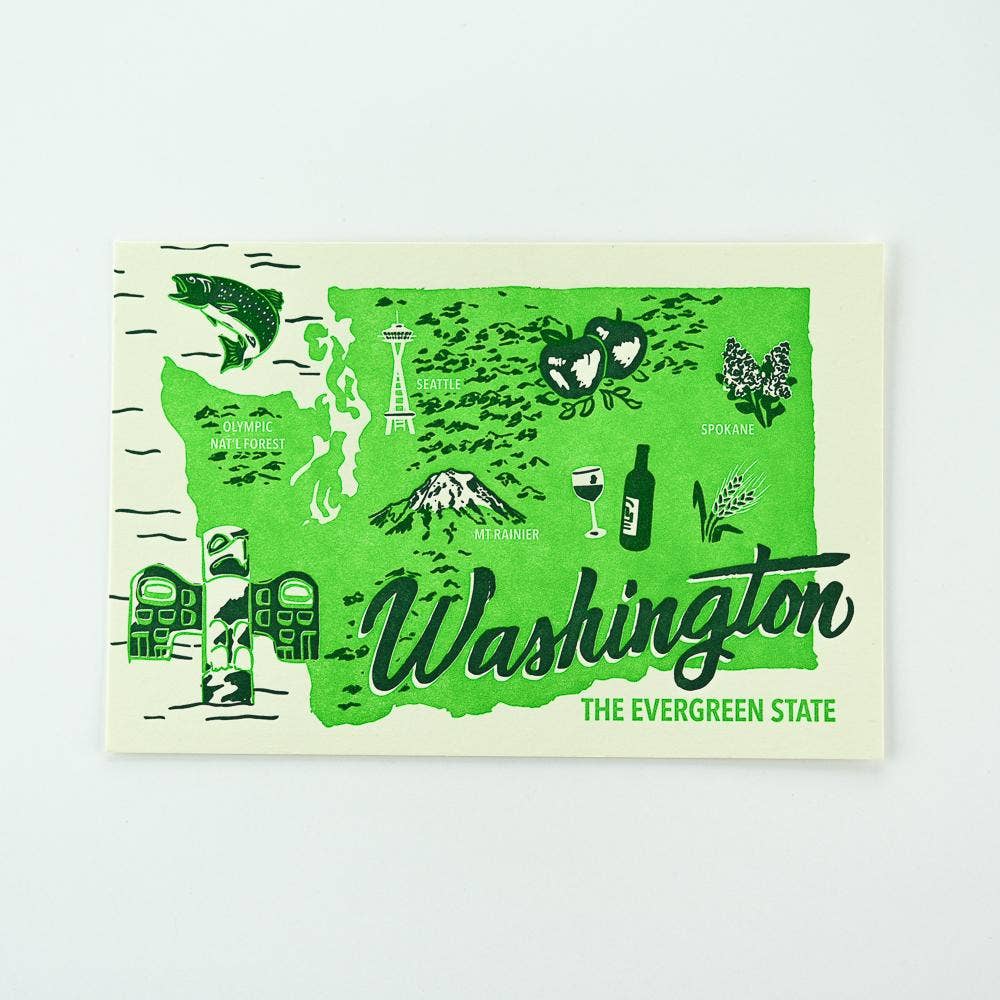 Evergreen State Map Postcard