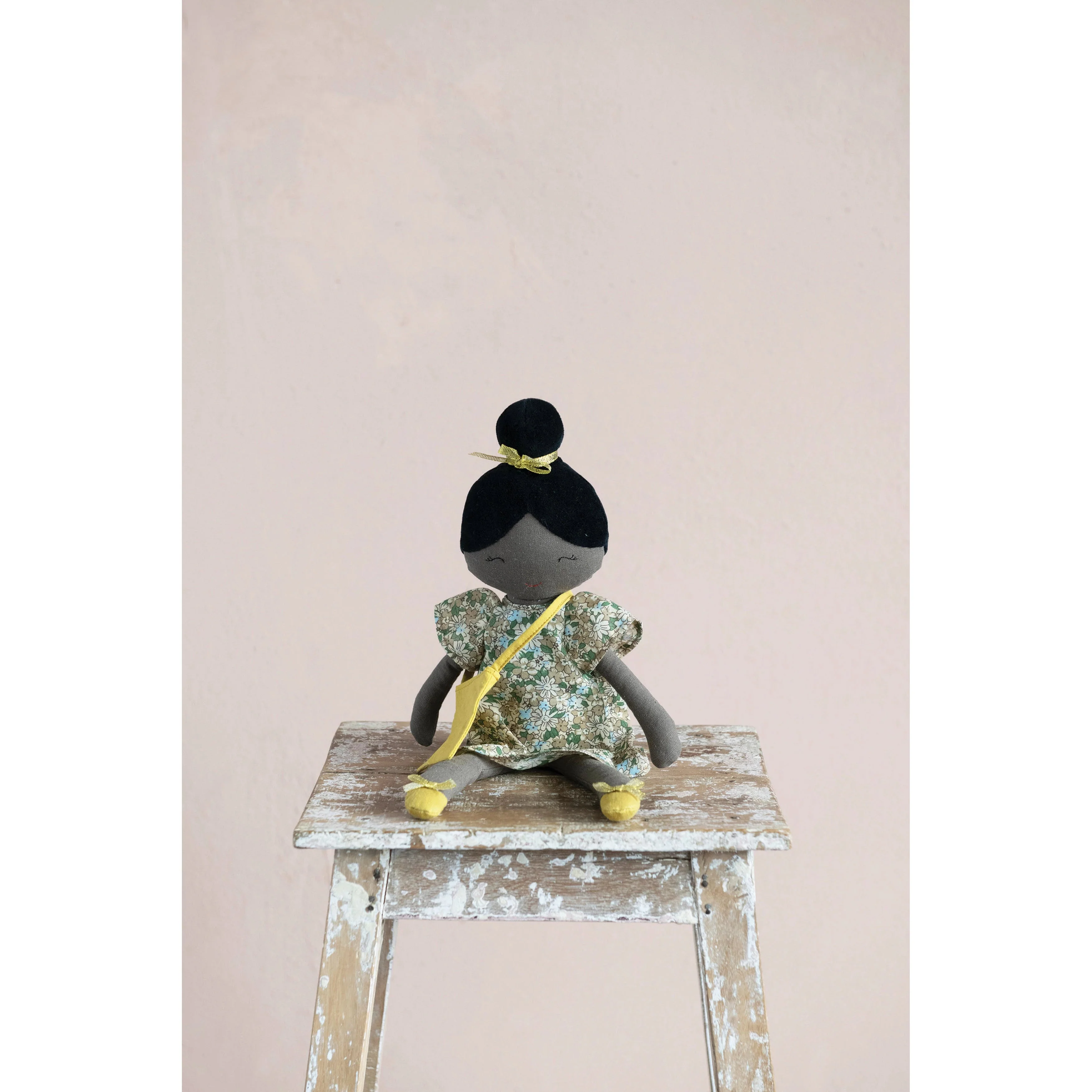 Fabric Doll in Floral Dress with Purse - Image 2