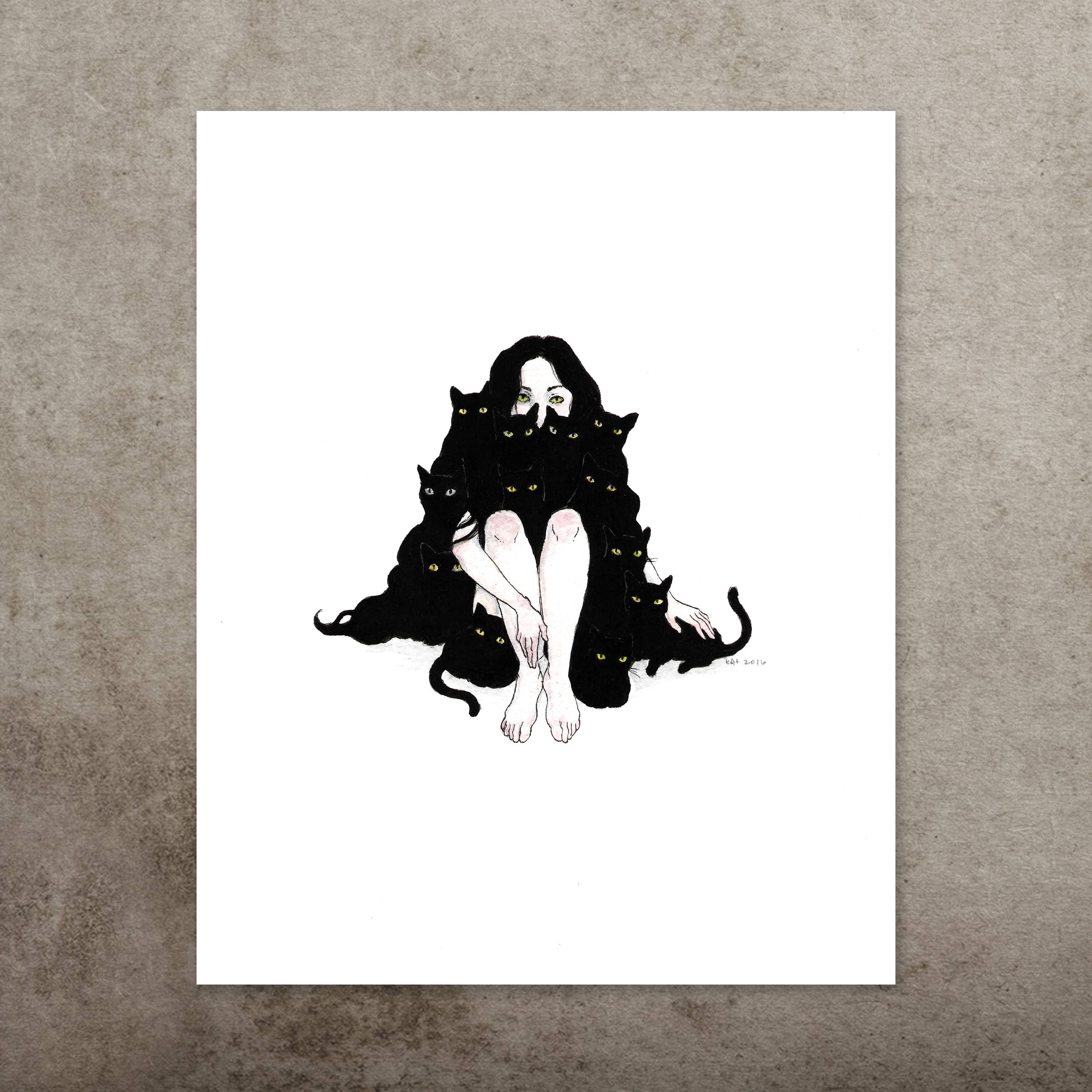 Familiars Black Cat Art Print