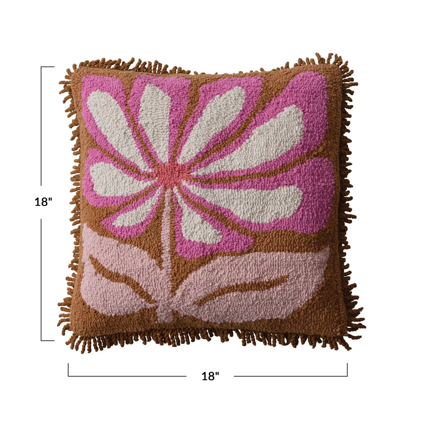 Flower & Fringe Punch Hook Accent Pillow - Image 3