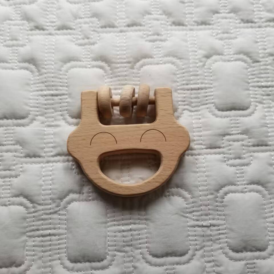 Funny Face Wooden Rattle Teething Toy - Image 2