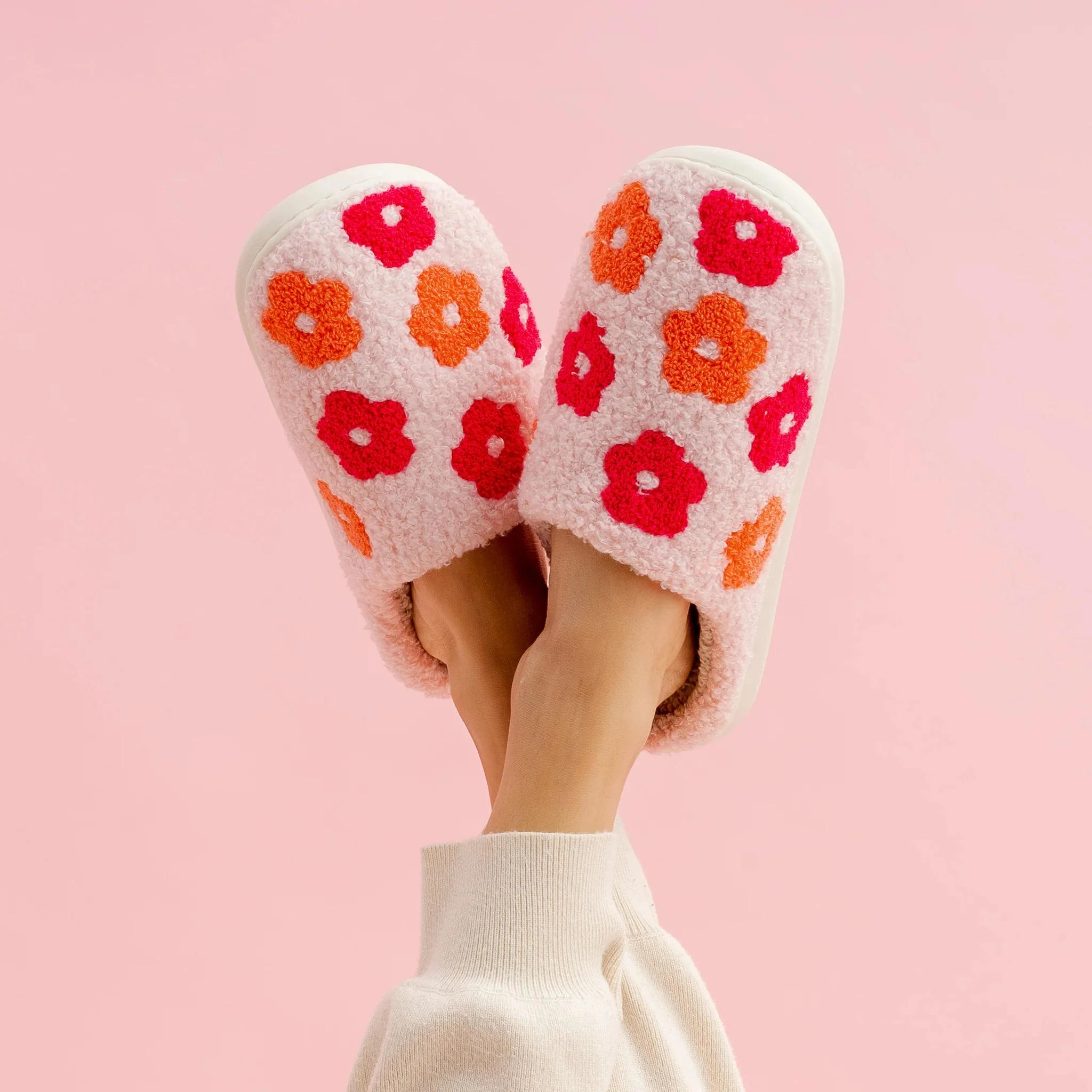 Fuzzy Slippers - Pink Flower - Image 3