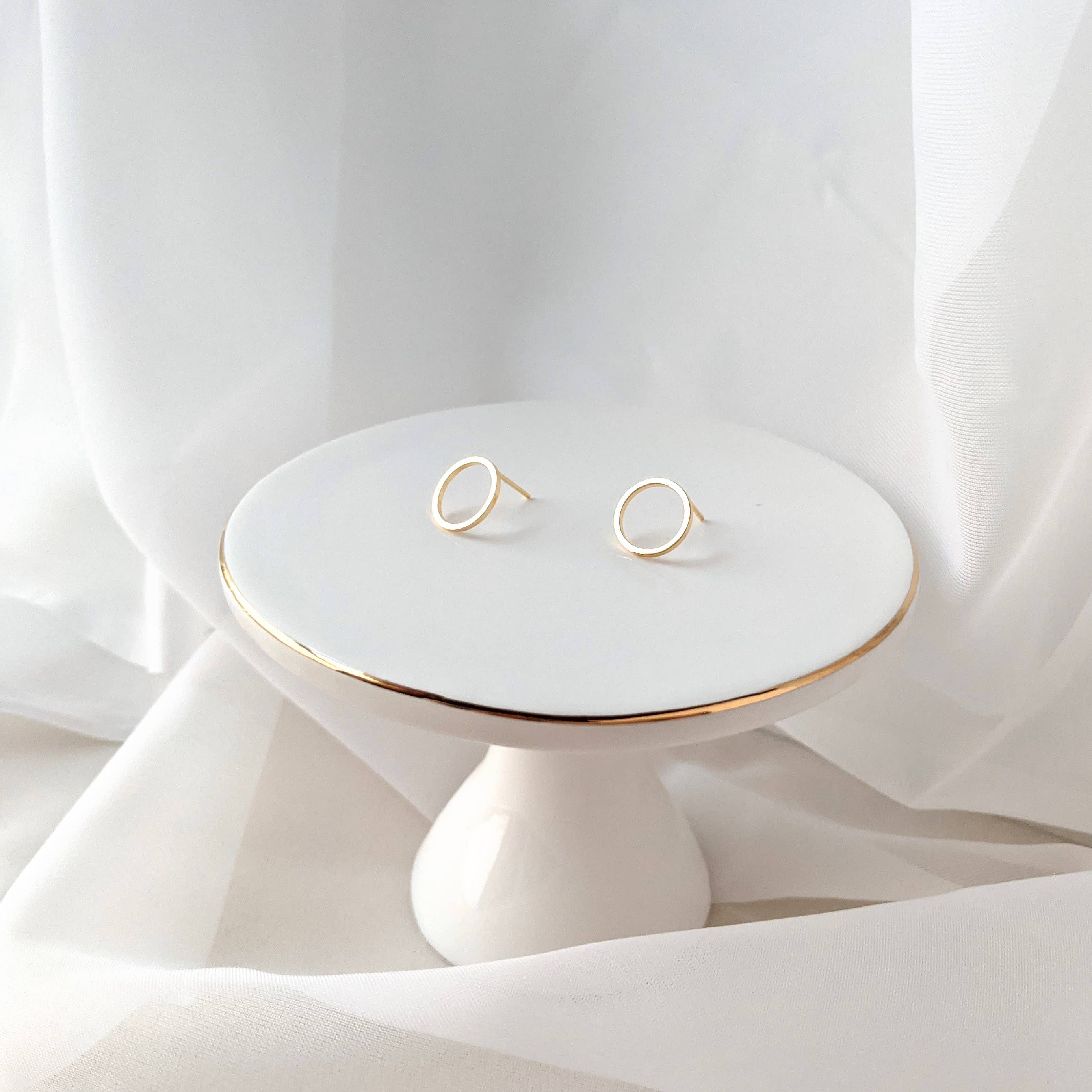 Gold Circle Outline Stud Earrings - Image 2