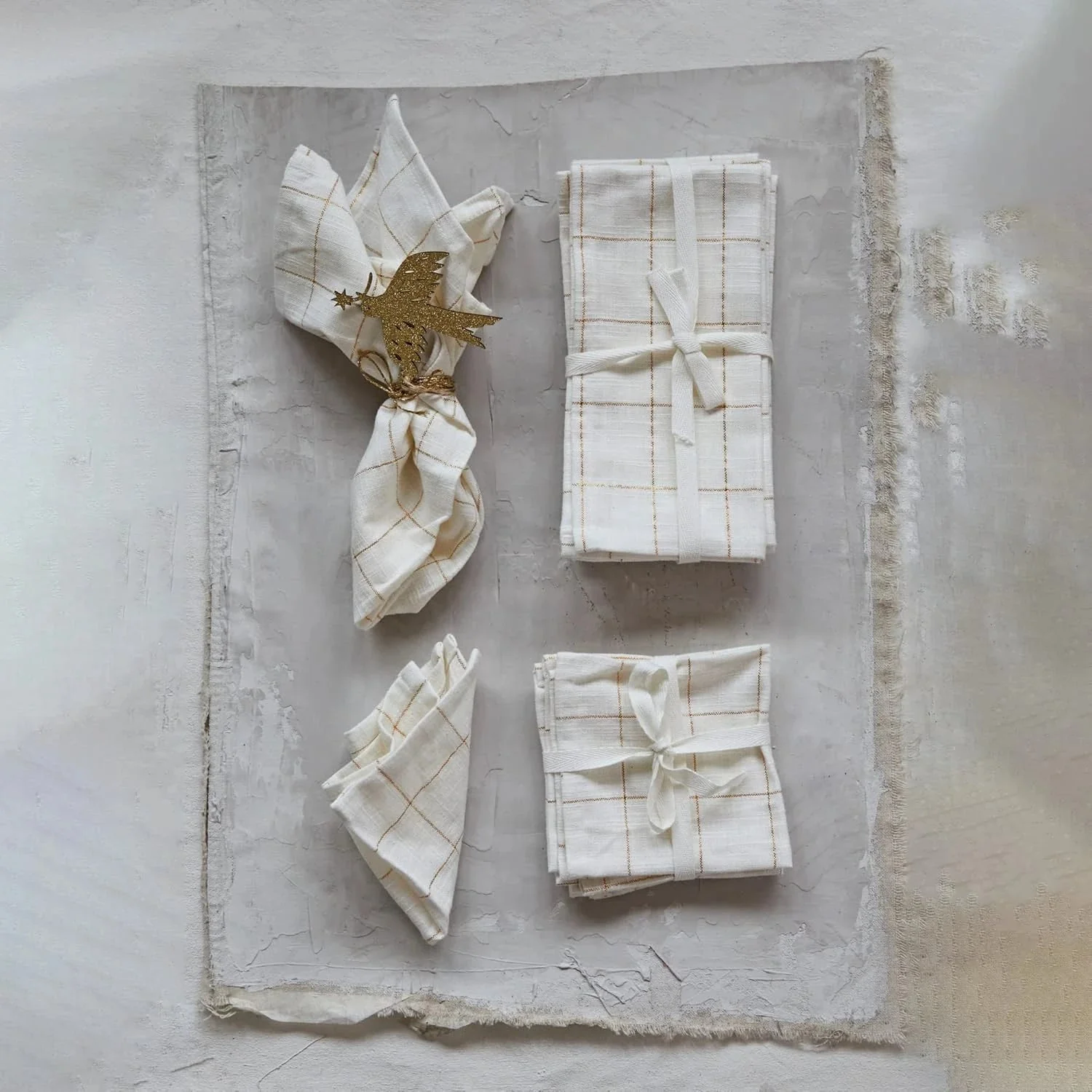 Gold & Cream Cotton Napkin Set - Image 2