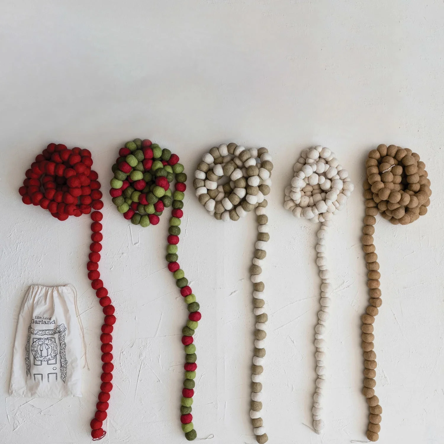 Sage Green & Cream Wool Ball Garland - Image 3