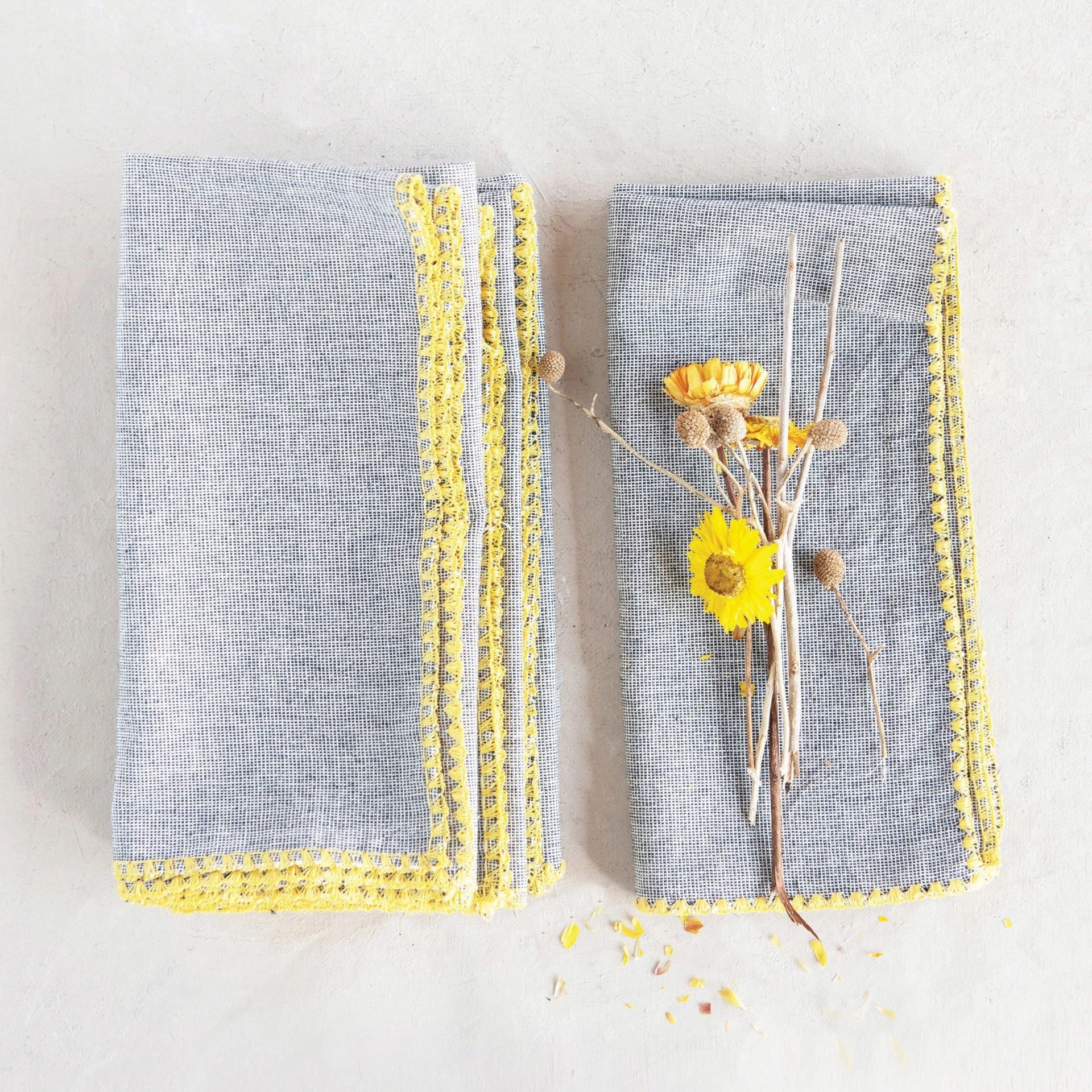 Grey Napkins w/ Yellow Embroidered Edge - Image 2
