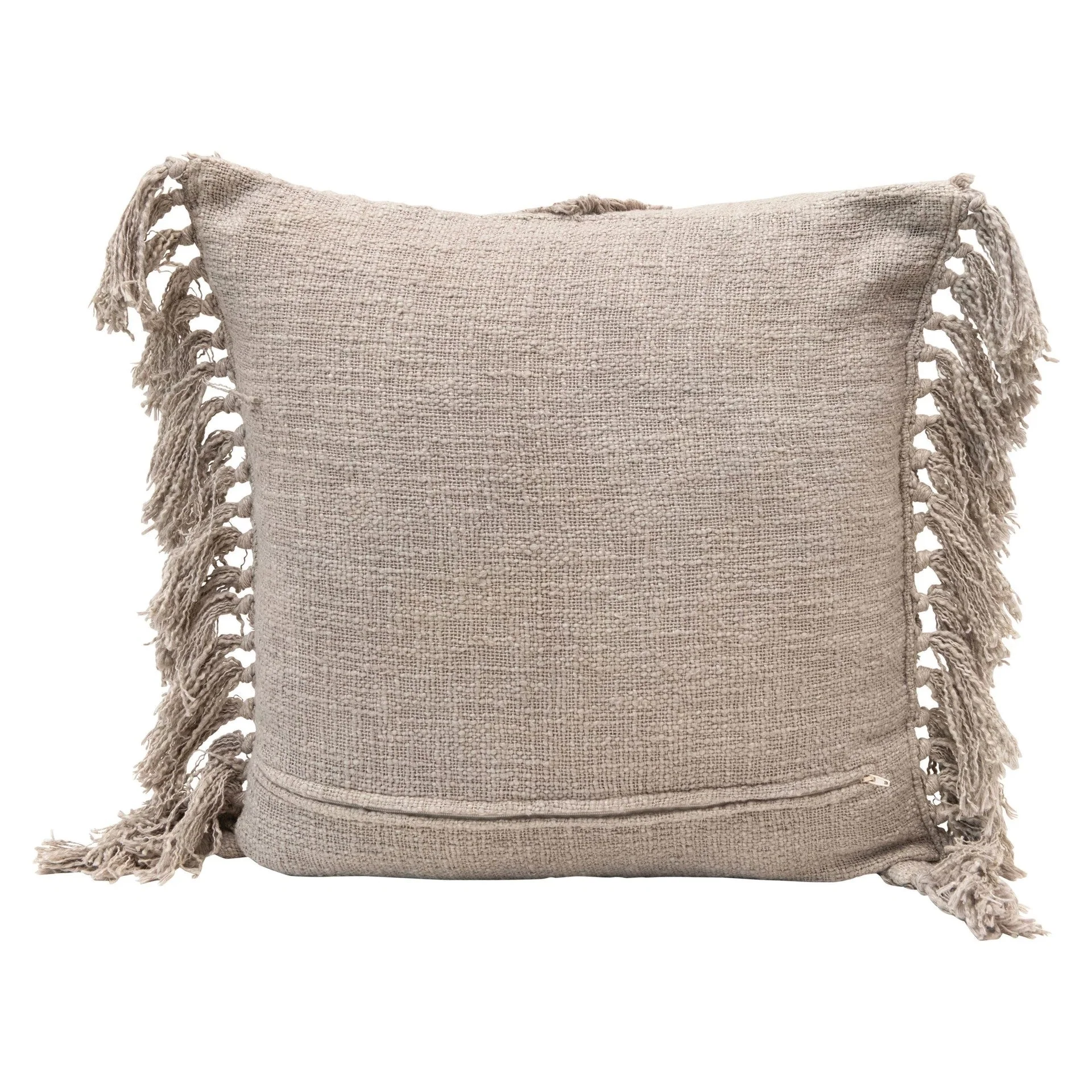 Grey Tufted & Fringe Pillow - Image 2