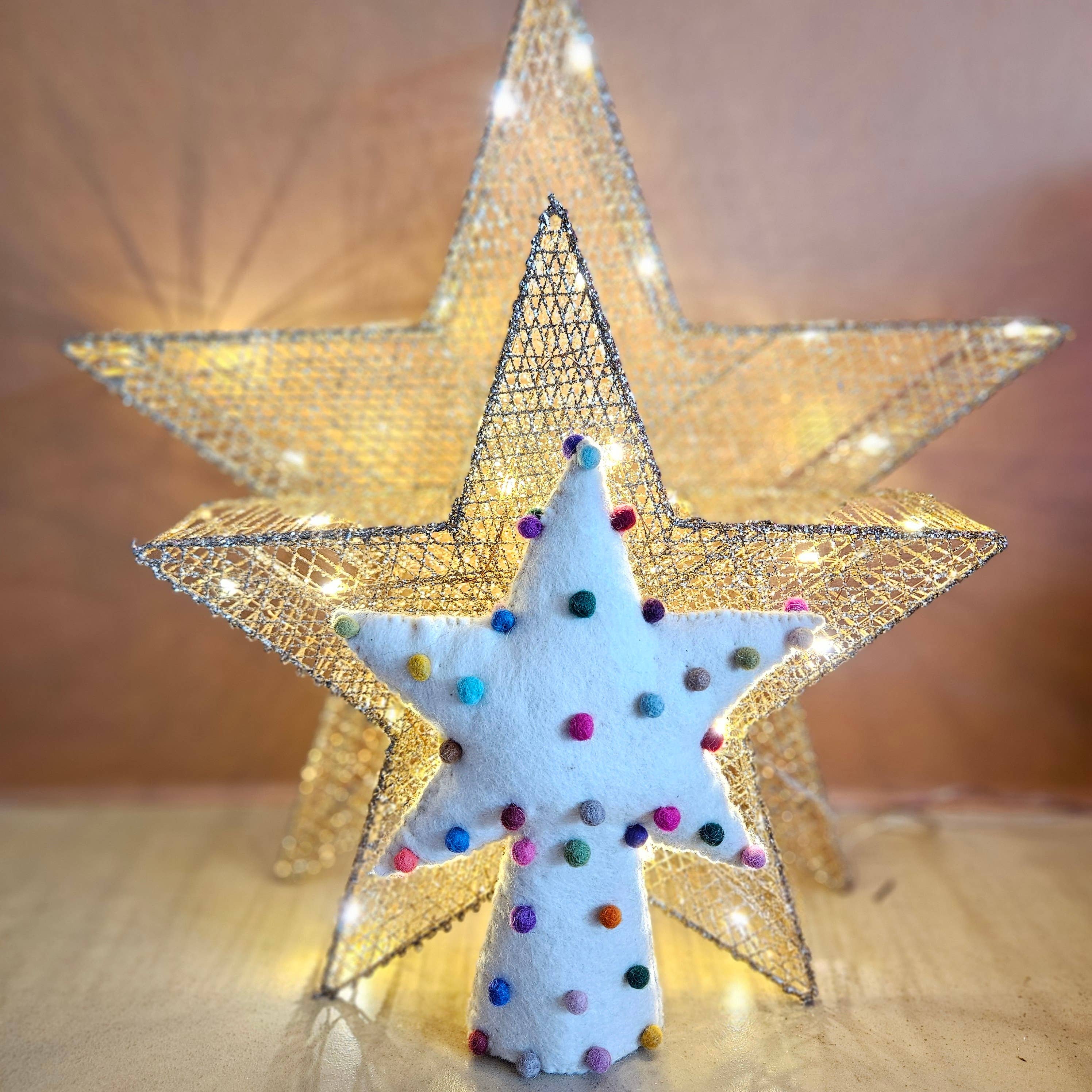 Pom Pom Star Felt Tree Topper - Image 2