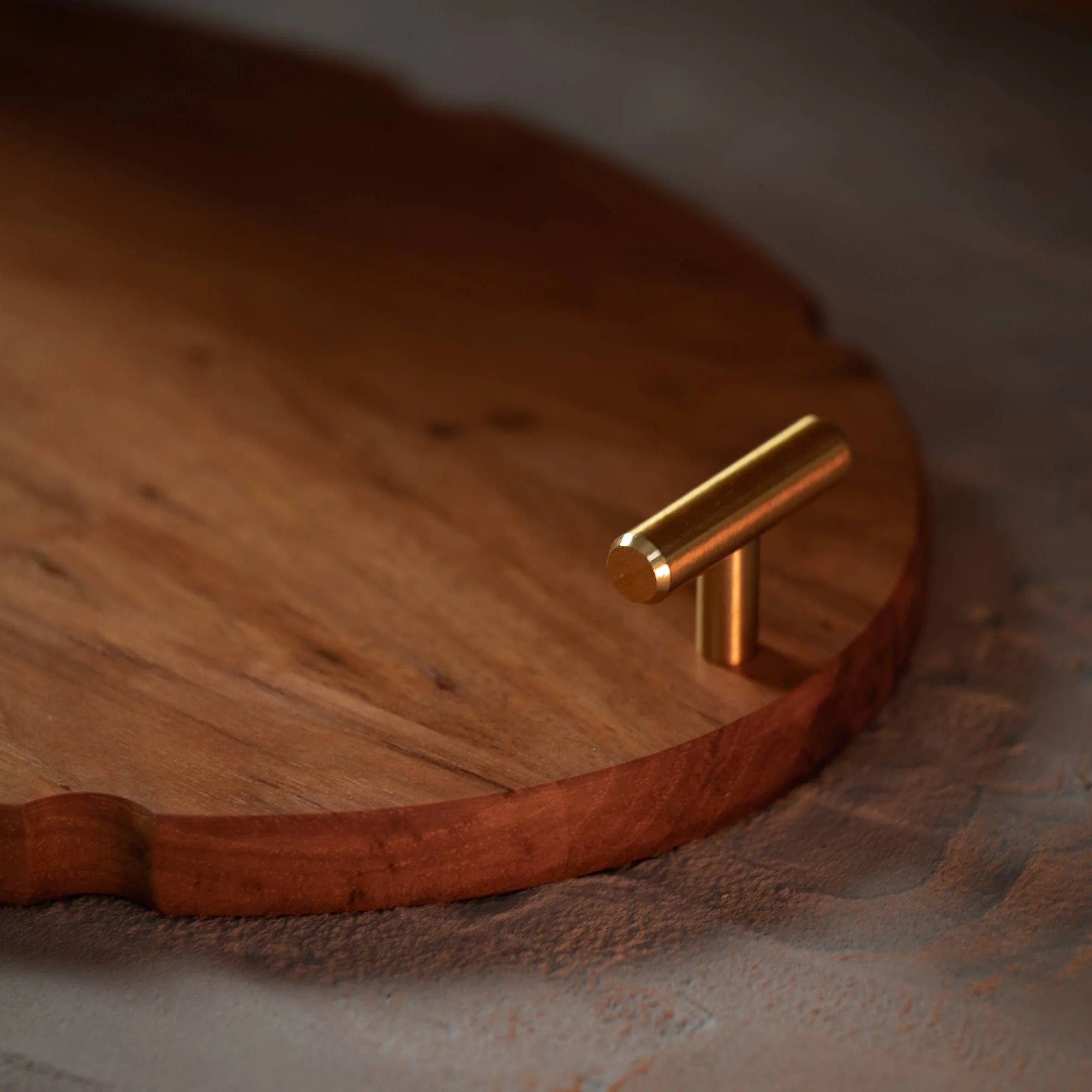 Hickory Tray with Brushed Brass Handles - Image 2