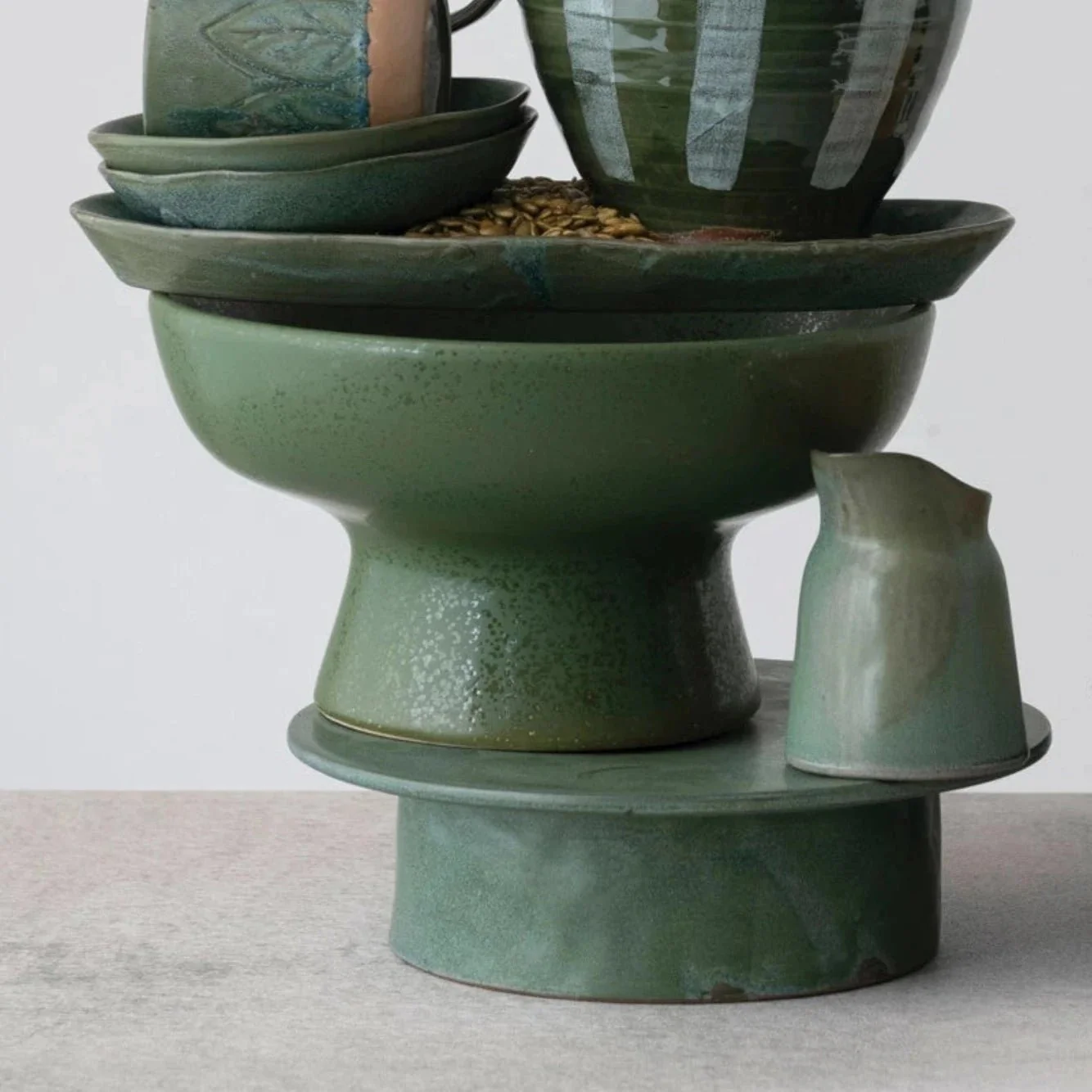Green Stoneware Pedestal/Cake Stand - Image 2