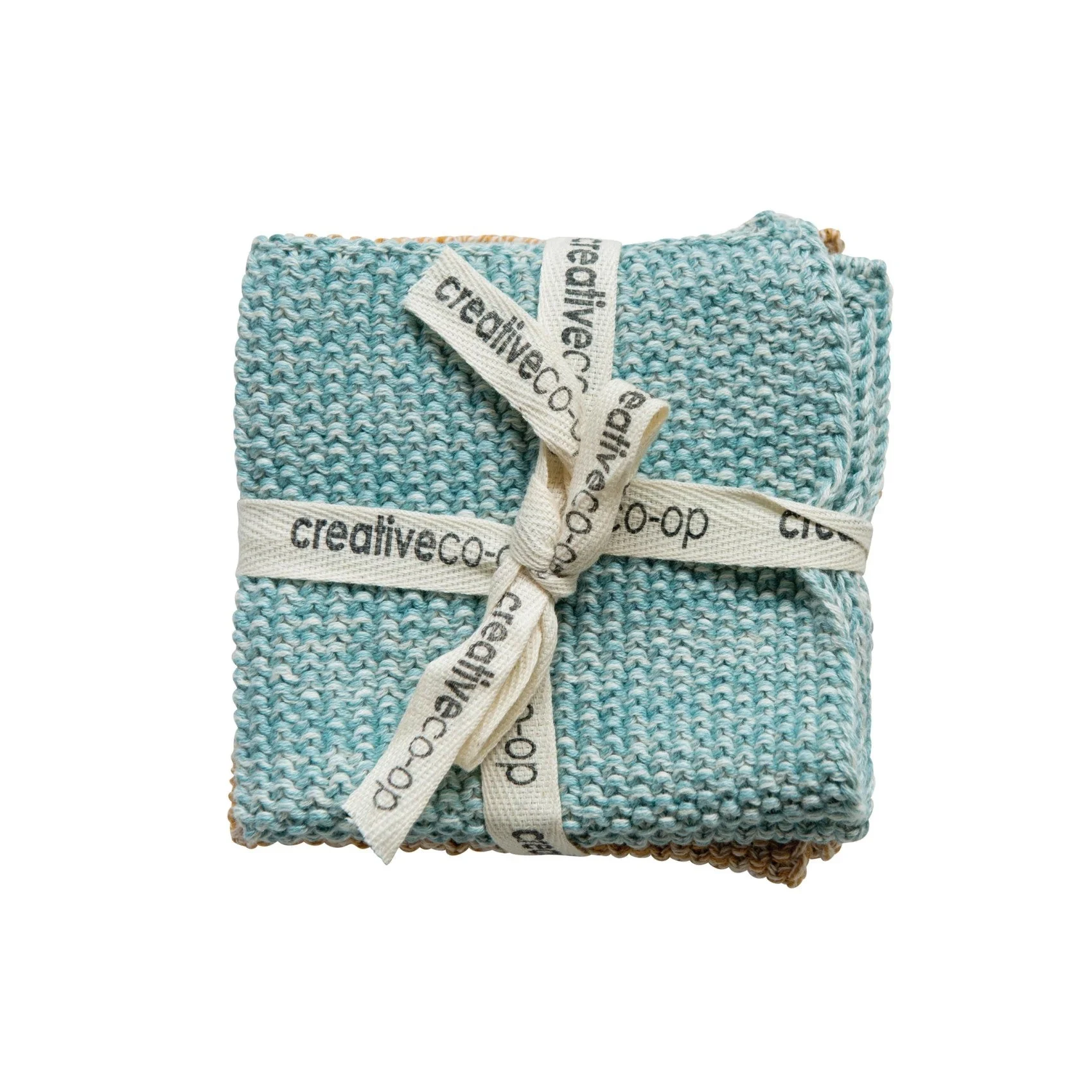 Knit Gold/Green Dish Cloths Set/2