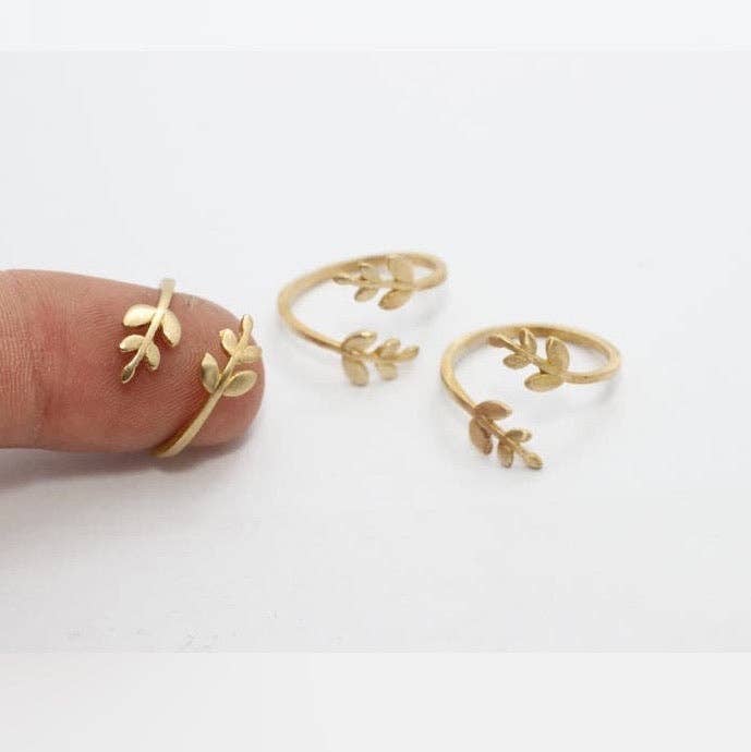 Adjustable Brass Leaf Ring