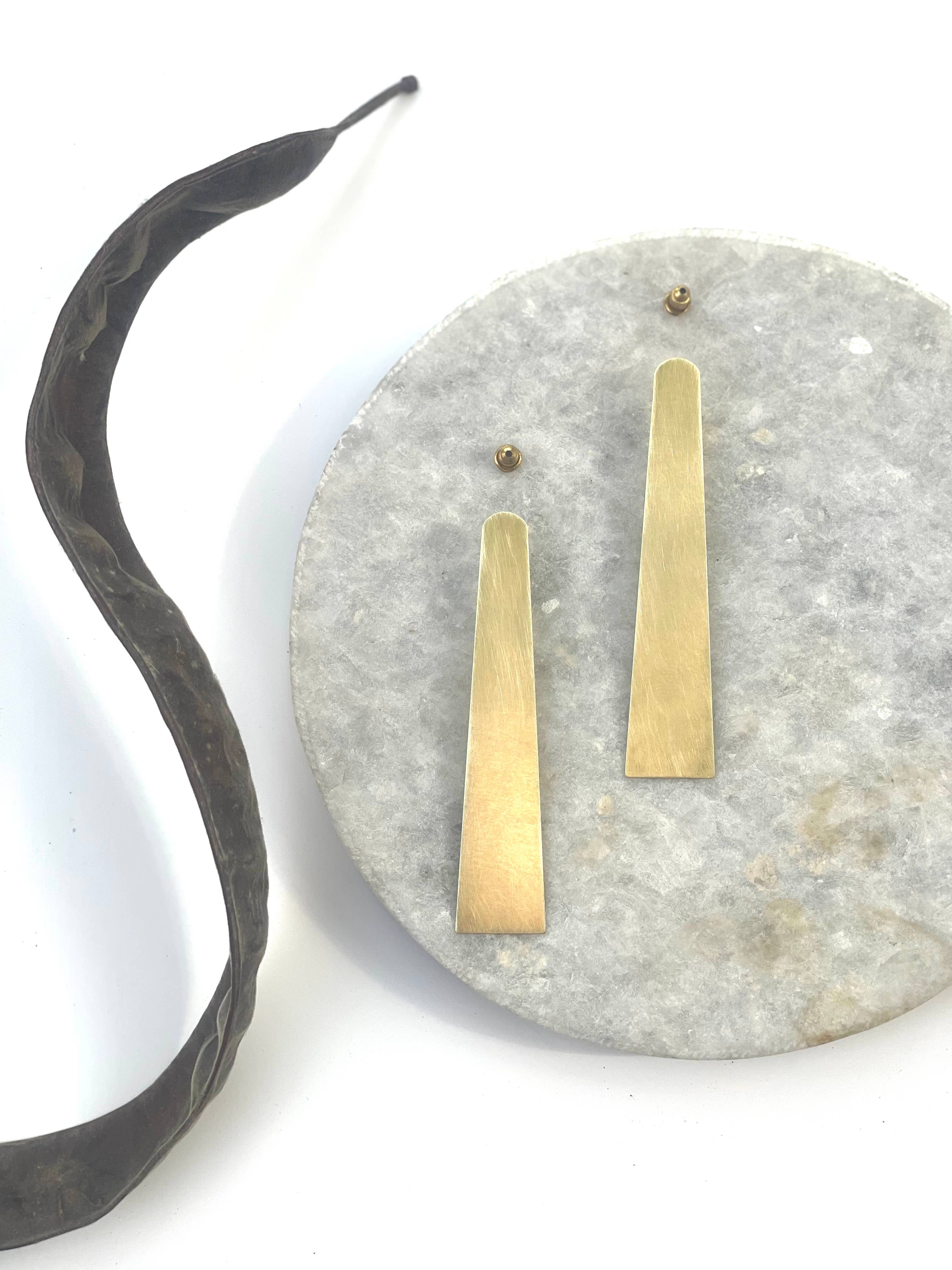 Long Brass Geometric Stud Earrings - Image 2