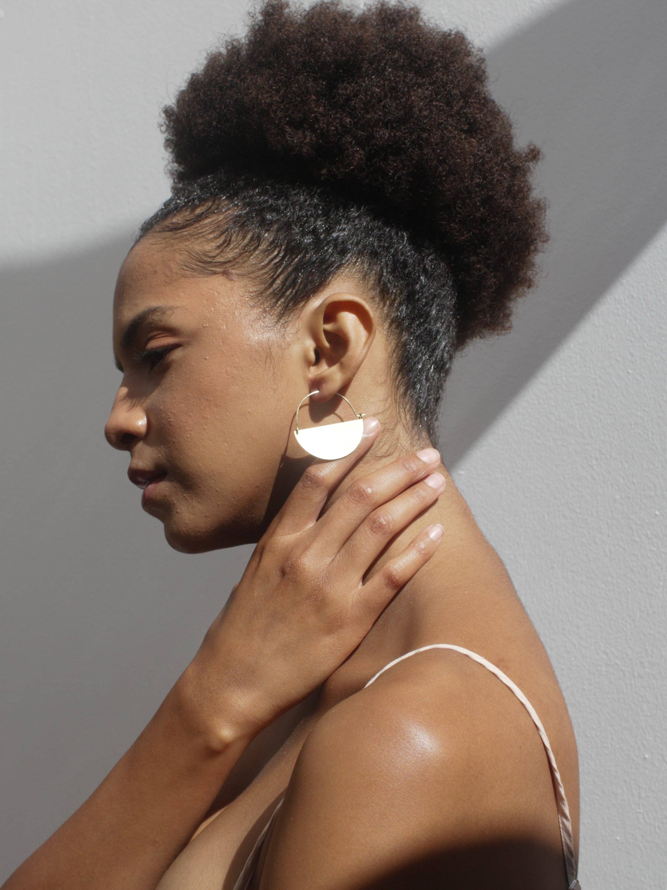 Matte Gold Half Moon Earrings - Image 2