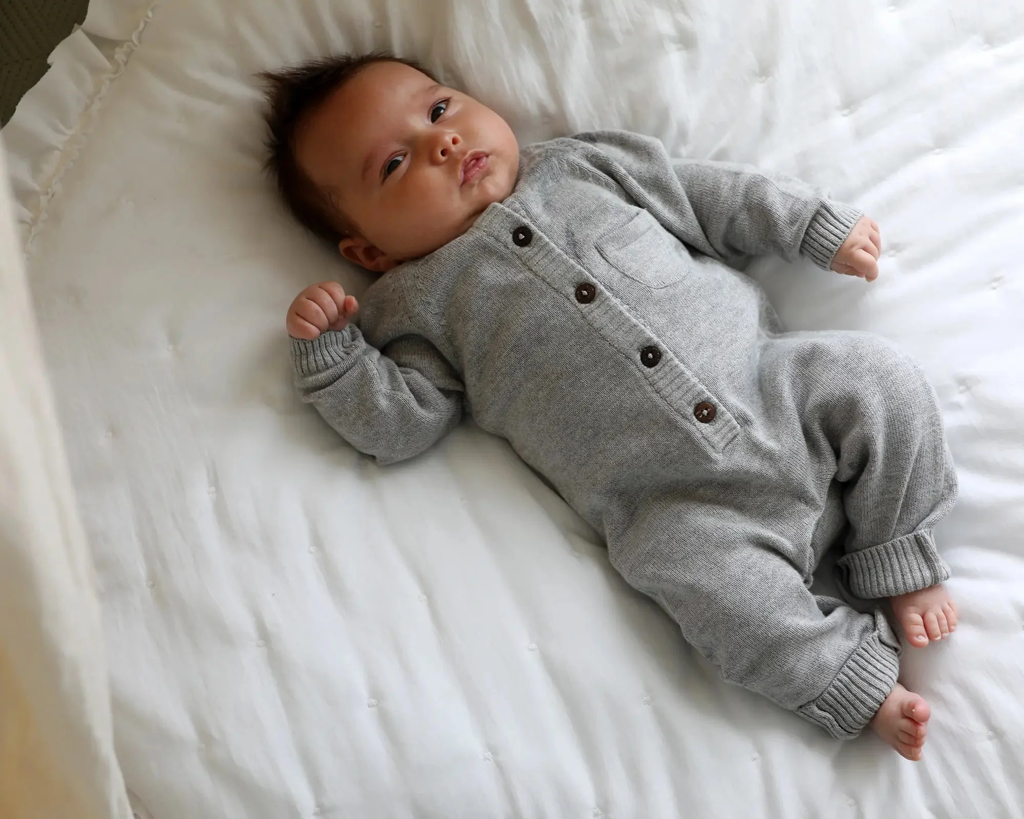 Milan Knit Button Jumpsuit Romper: Heather Grey - Image 2