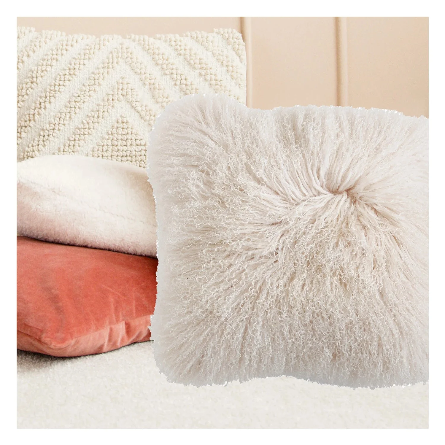 Mongolian Lamb Fur Pillow - Image 2