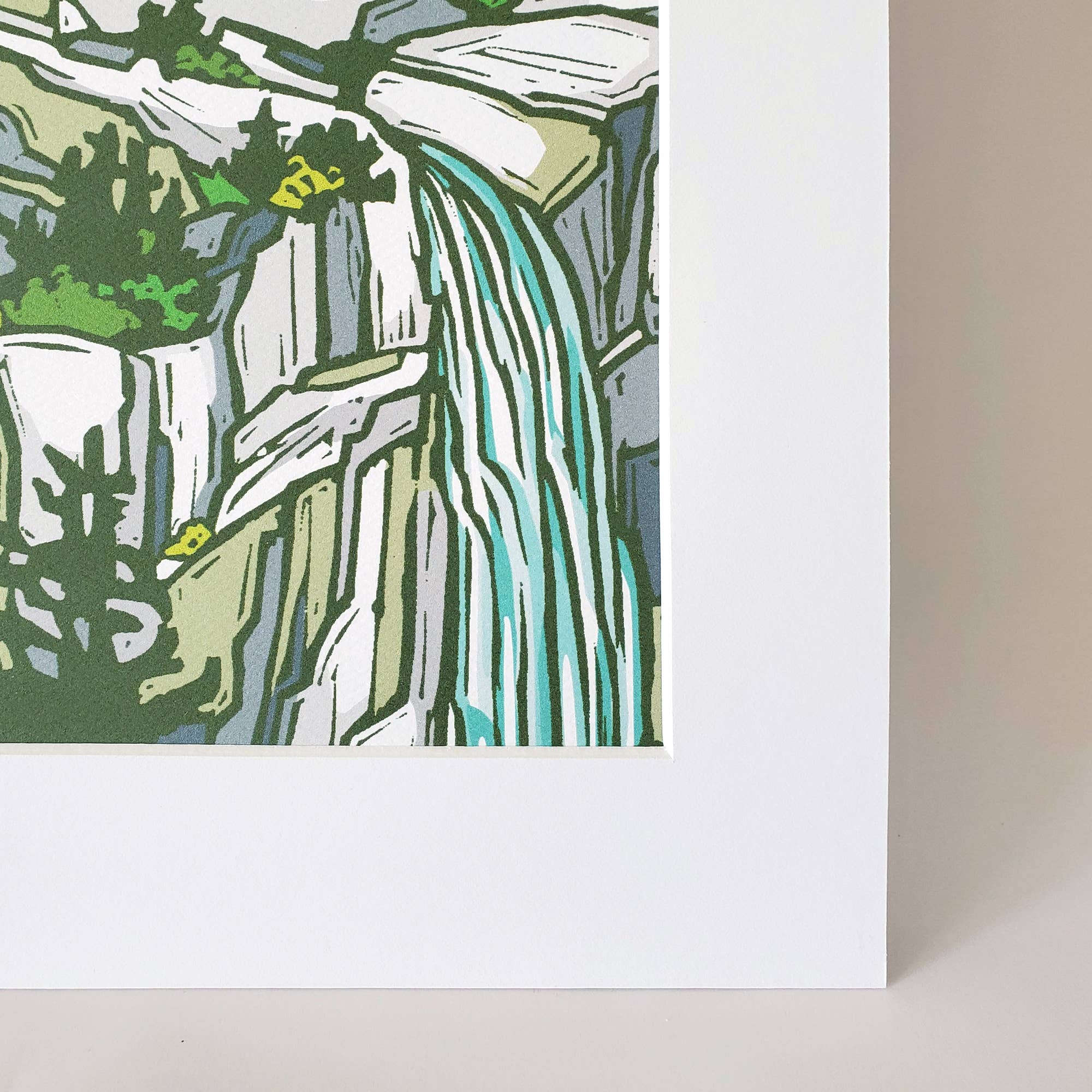 Mountain Waterfall Matted Art Print - Image 3