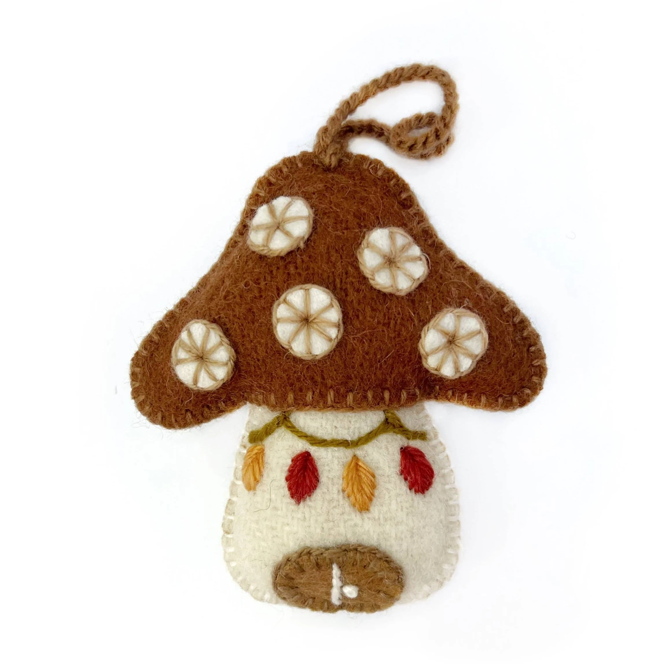 Mushroom House Embroidered Wool Ornament