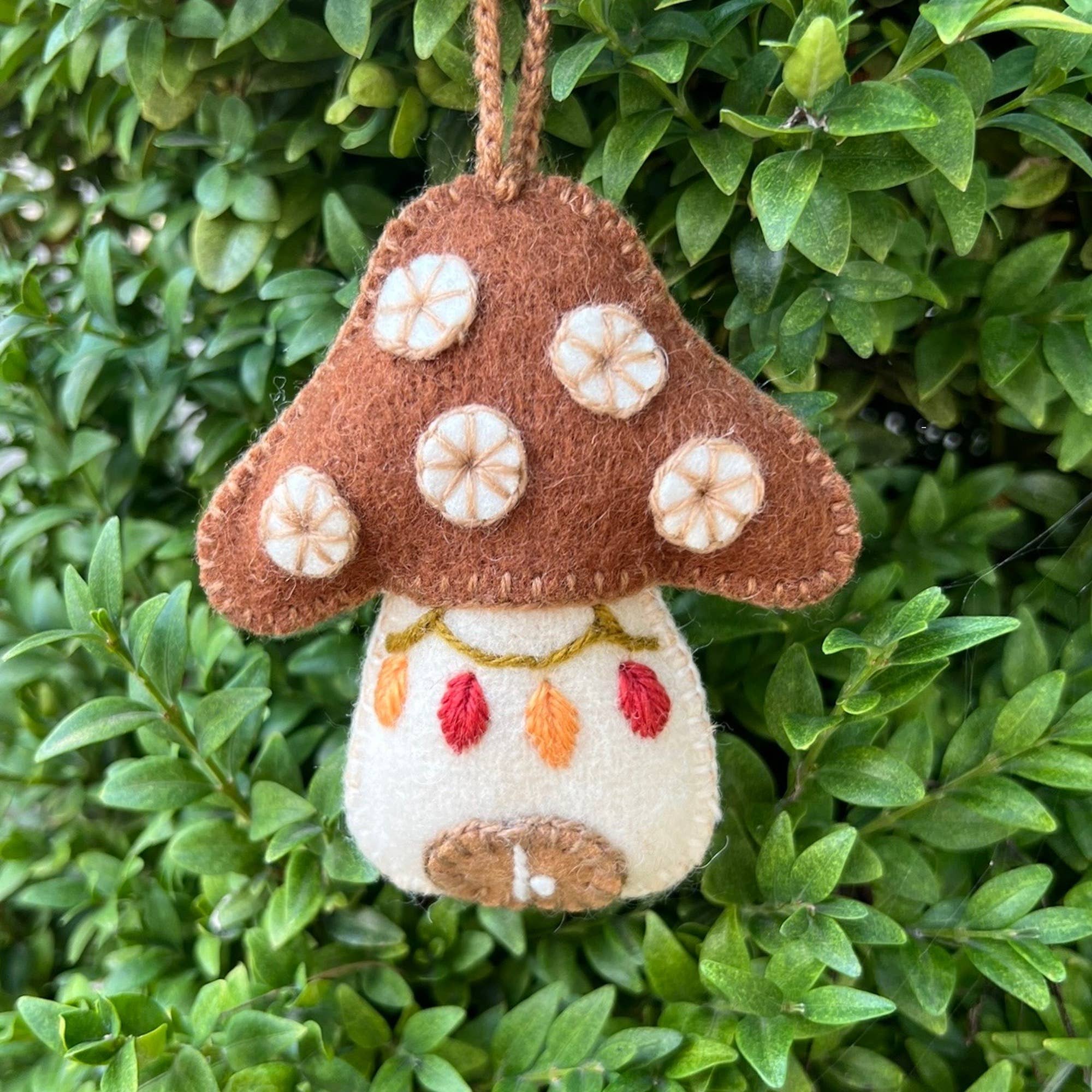 Mushroom House Embroidered Wool Ornament - Image 2