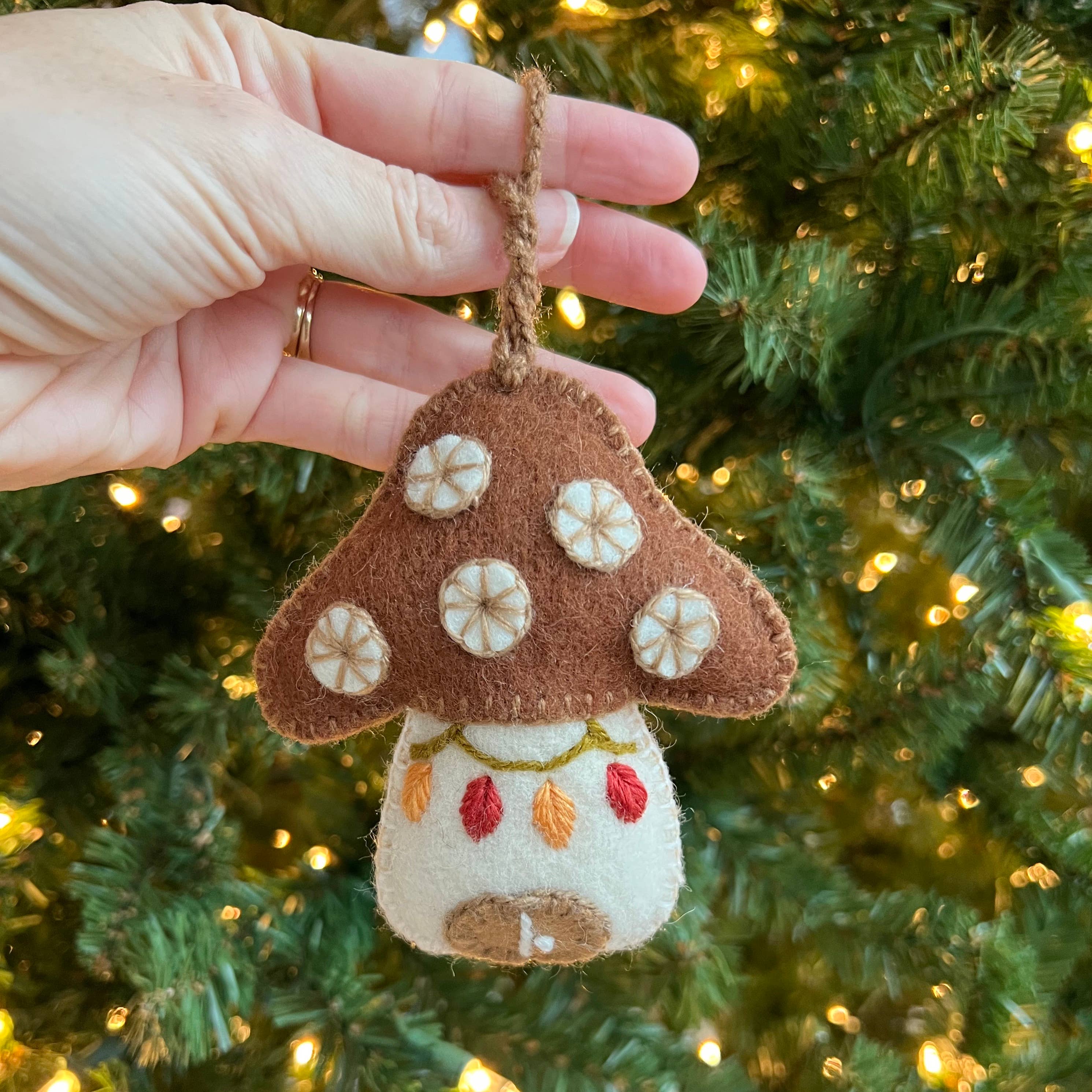 Mushroom House Embroidered Wool Ornament - Image 3