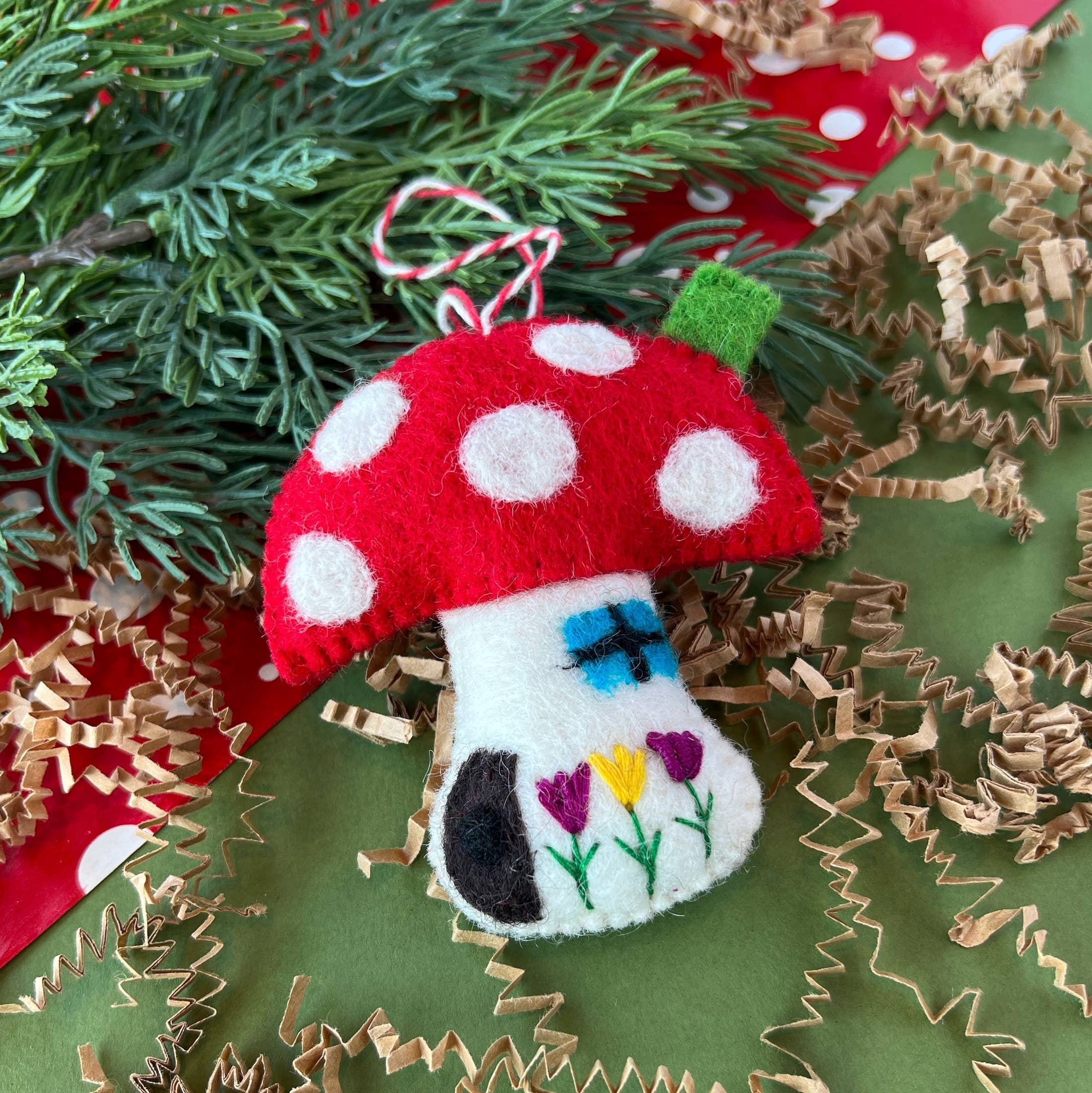 Mushroom House Felt Wool Ornament - Image 2