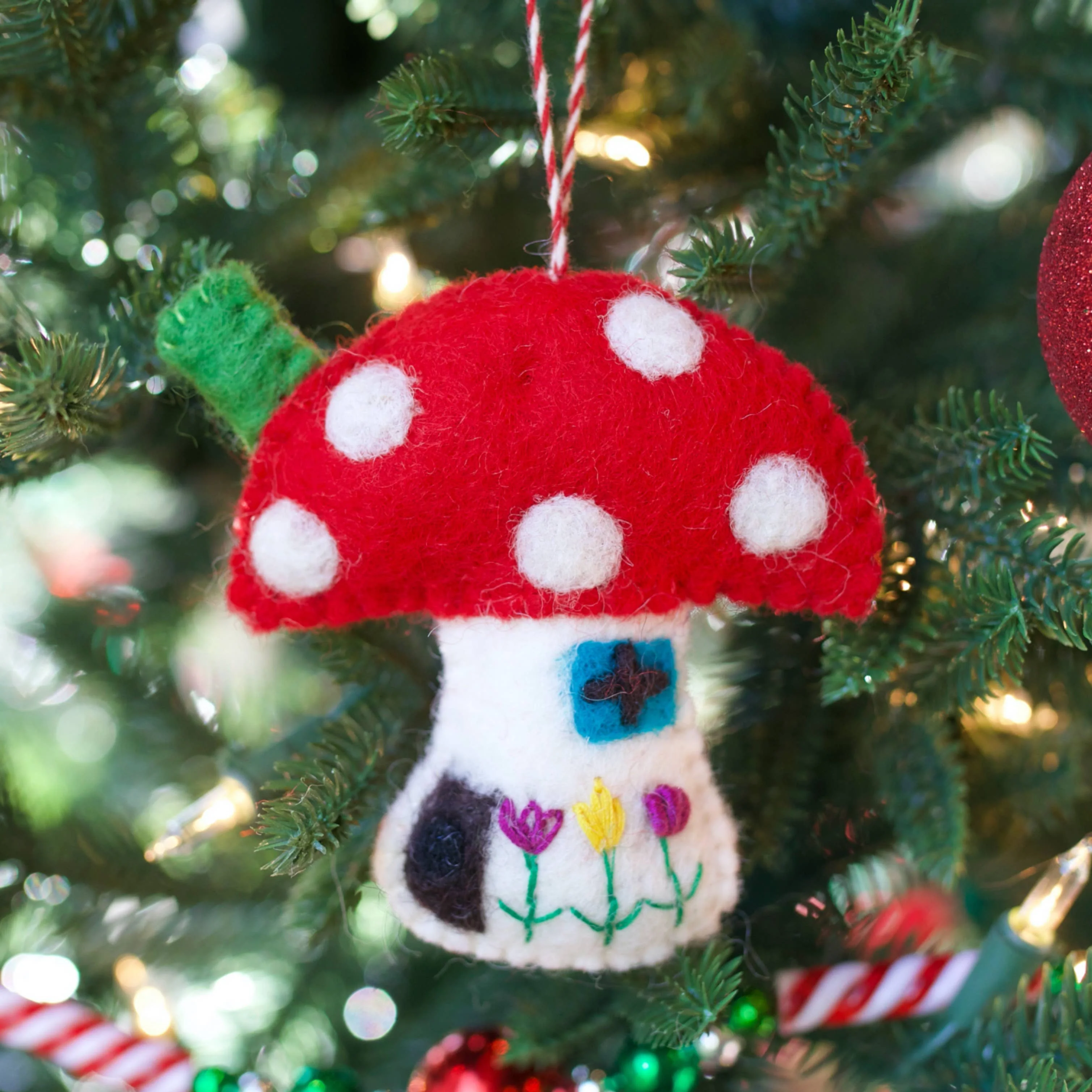 Mushroom House Felt Wool Ornament - Image 3