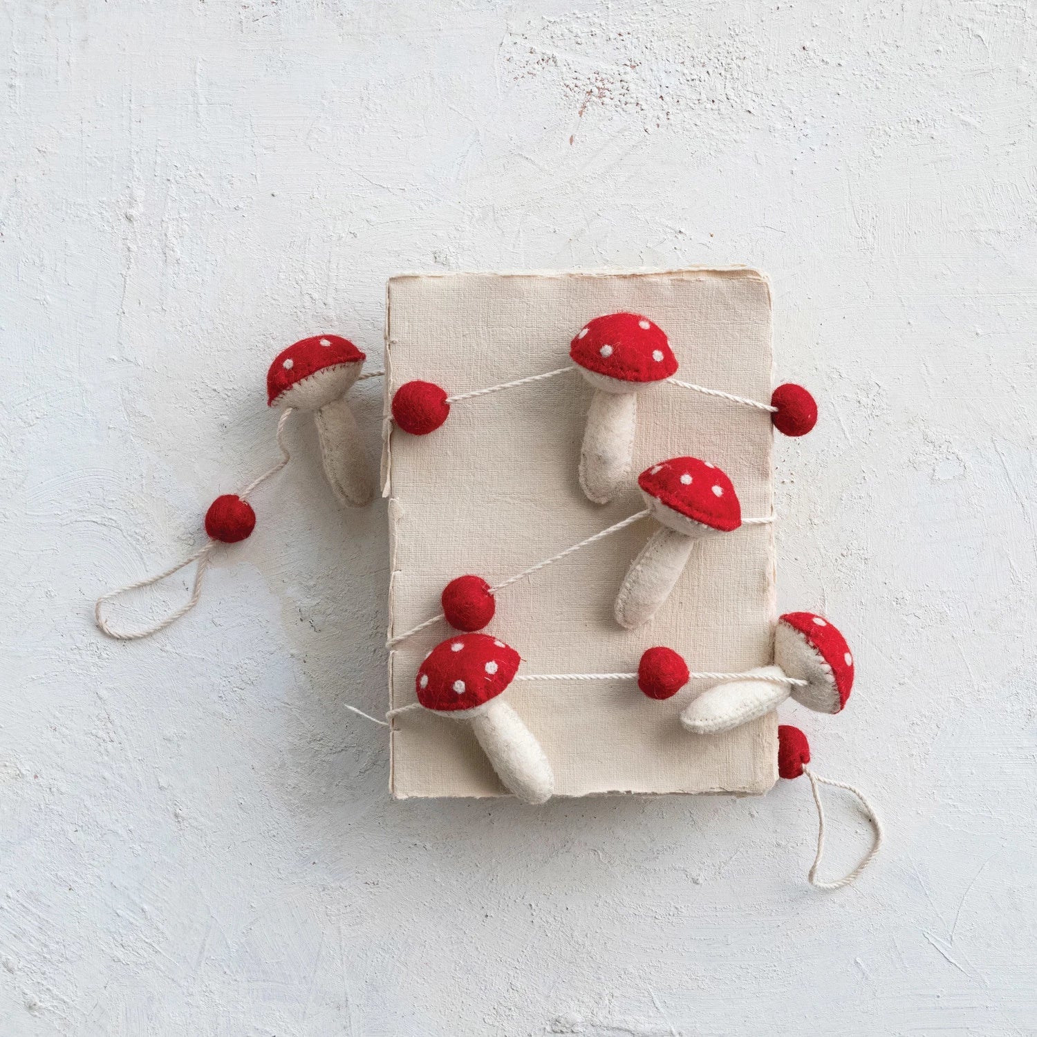 Mushrooms & Pom Poms Wool Felt Garland - Image 2