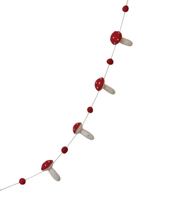 Mushrooms & Pom Poms Wool Felt Garland - Image 3