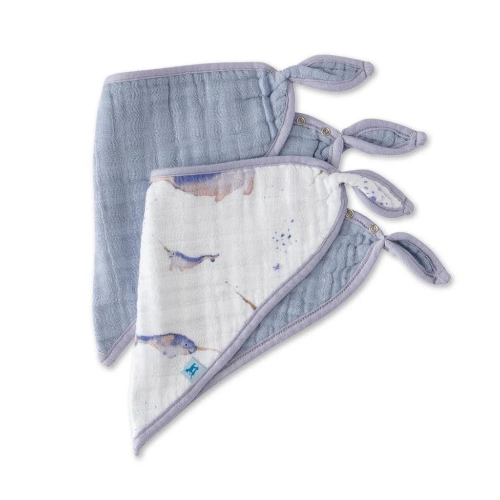 Cotton Muslin Bandana Bib Set of 2: Narwhals